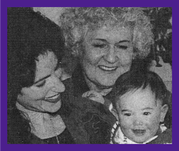 Black and white photo of a grandmother, mother, and infant daughter